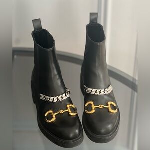 Gucci Black Combat Boots with Gold Accents